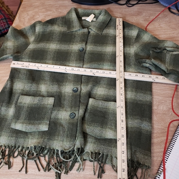 Sweet Jessie Vintage Tartan Fringe Shacket Jacket Wool Blend Medium Kelly Green - Picture 9 of 14